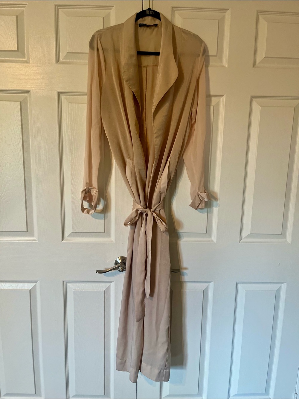 Sheer Tie-Waist Long Sleeve Duster